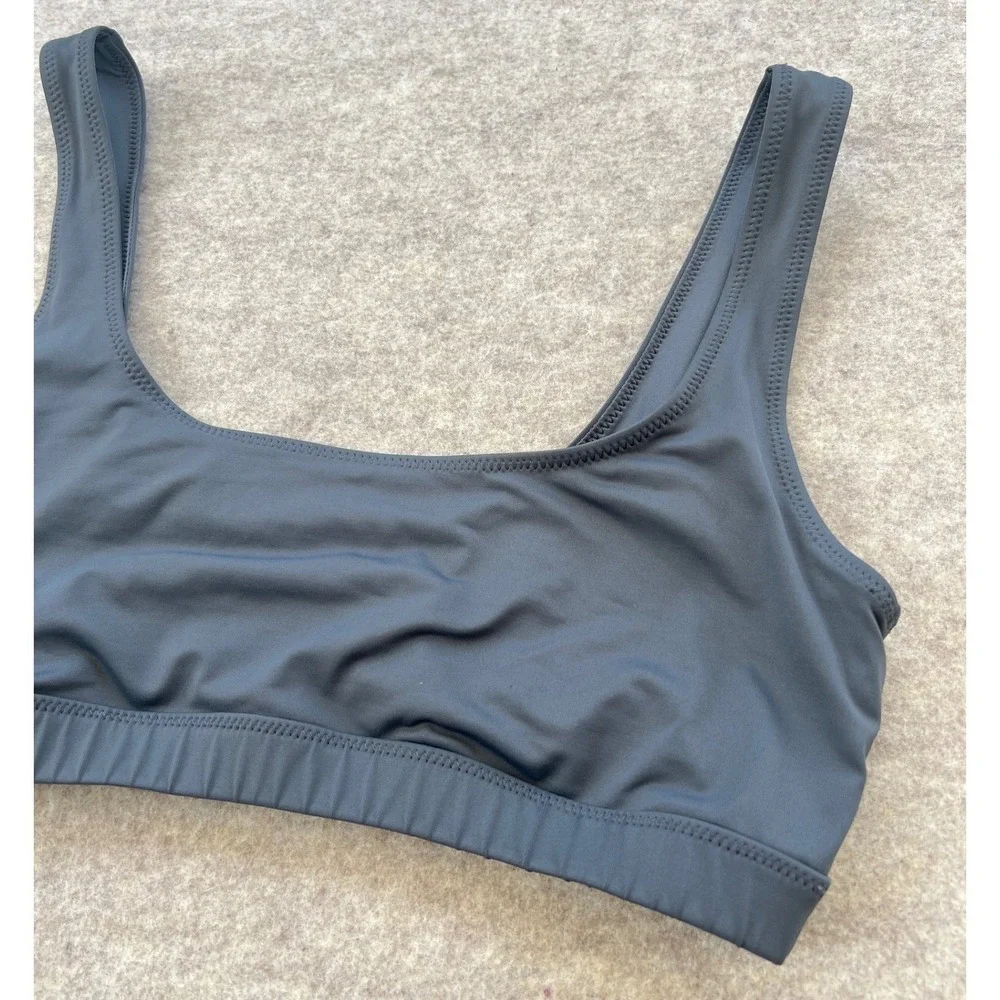 Skims Signature Swim Tank Bikini Top Womens Medium Dark Gray Scoop Neck